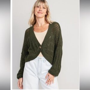 Old navy olive Green Open Knit Cropped Cardigan Sweater